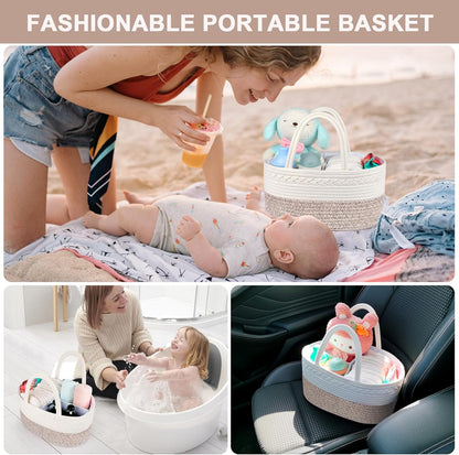 ABenkle Baby Diaper Caddy, Nursery Storage Bin and Car Organizer for Diapers and Baby Wipes, Cotton Rope Diaper Basket Caddy, Changing Table Diaper Storage Caddy