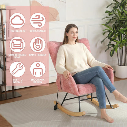 Rocking Chair Nursery with Airbag, Comfy Modern Nursery Rocking Reading Chair indoor with Footrest, Cozy Upholstered Glider Rocker Chairs for Living Room Bedroom Offices(Chenille, Dark Grey)