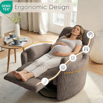 Nursery Rocking Chairs Comfy High Back 360 Swivel Rocker Recliner with 2 Pillows Glider Recliner Nursery Chair for Adults Small Spaces Nursing Bedroom Living Room Beige