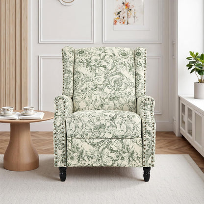 Swivel Rocker Recliner Chair, Manual Nursery Glider Recliner, Floral Fabric Wingback Accent Chair with Adjustable Backrest & Footrest for Small Spaces Living Room Bedroom (Plants Floral, Set of 1)