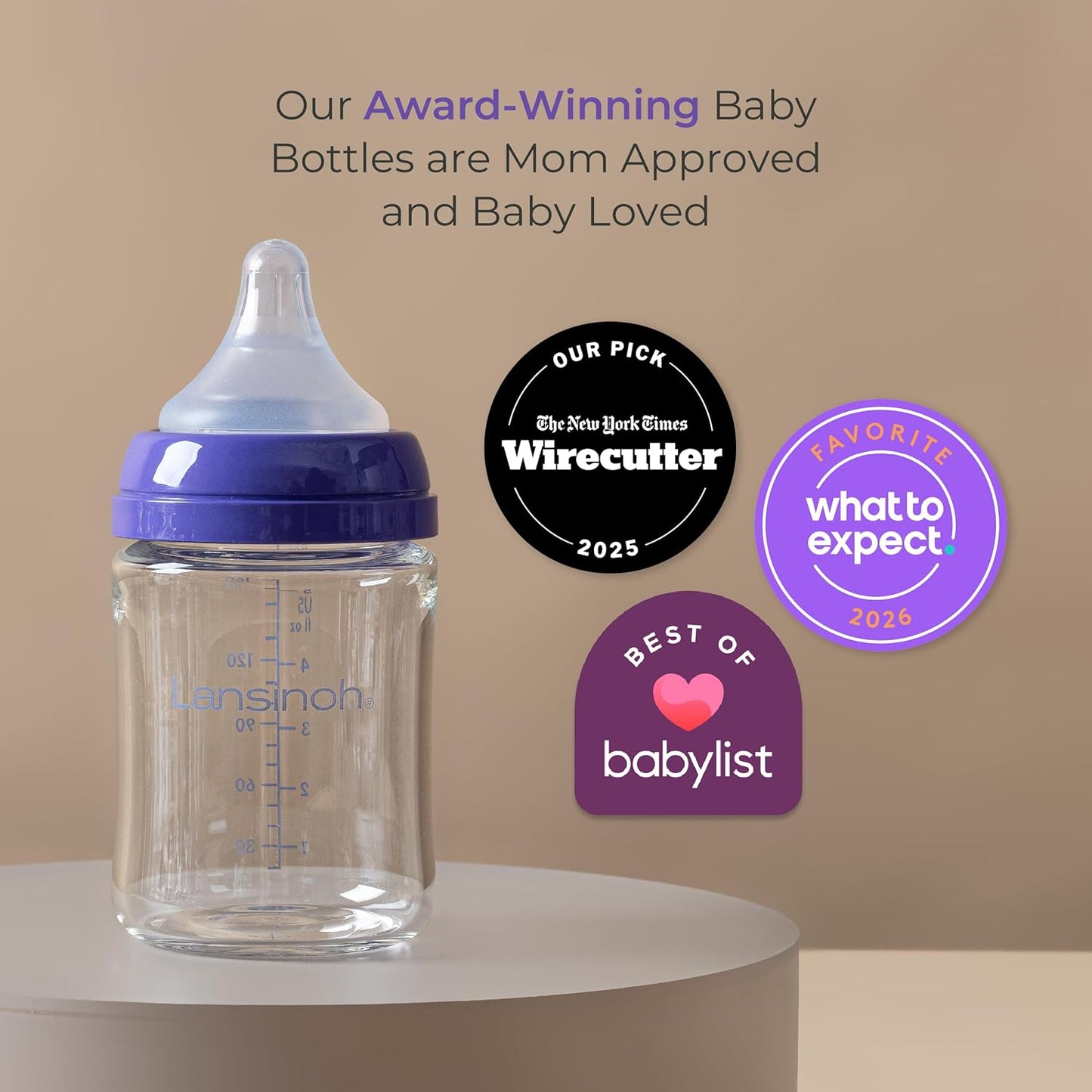 Lansinoh Anti-Colic Glass Baby Bottles, 5 Ounces, 4 Count, Includes 4 Extra Slow Flow Nipples (Size XS, Newborn), Baby Essentials