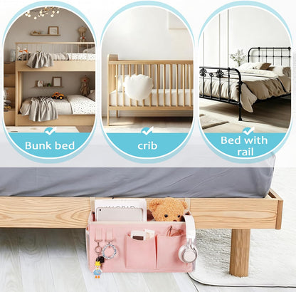 Loghot Bedside Caddy/Bedside Storage Bag Hanging Organizer for Bunk and Hospital Beds,Dorm Rooms Bed Rails,Can be Placed Glasses,Books,Mobile Phones,Keys (White)