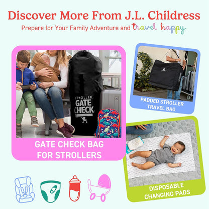 J.L. Childress Gate Check Travel Bag for Car Seats - Car Seat Travel Bag for Airplane, Includes AIRTAG Holder, Fits All Baby Carriers, Infant Carriers & Child Booster Seats - Neon Blue