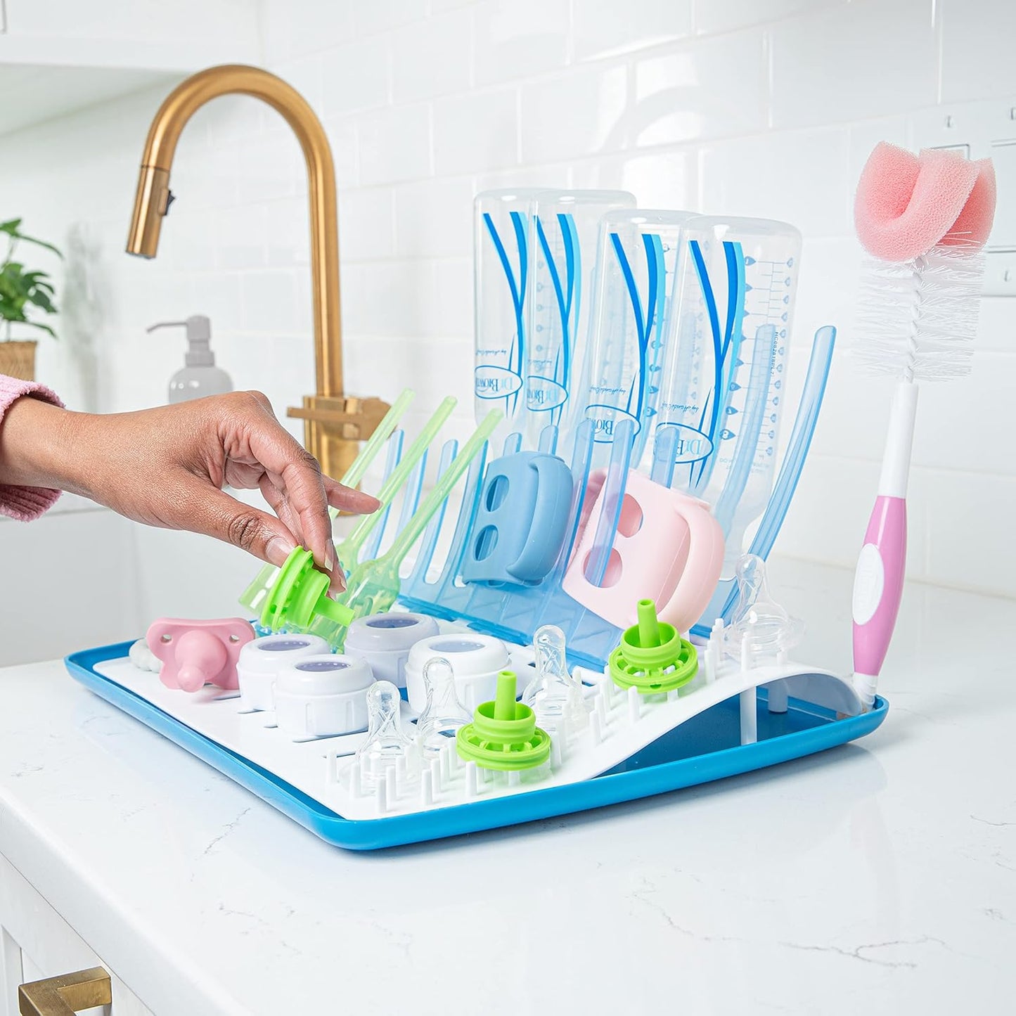 Dr. Brown's Folding Baby Bottle Drying Rack with Bottle & Dish Soap for Baby Bottles and Baby Accessories, Plant-Derived, Fragrance-Free