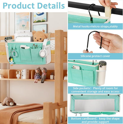 Loghot Bedside Caddy/Bedside Storage Bag Hanging Organizer for Bunk and Hospital Beds,Dorm Rooms Bed Rails,Can be Placed Glasses,Books,Mobile Phones,Keys (White)