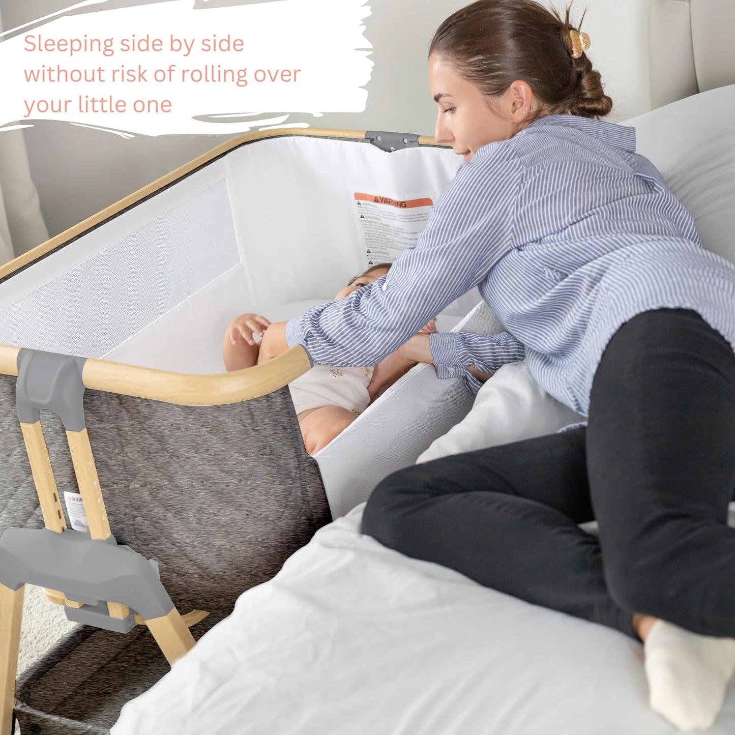 3 In 1 Baby Bassinet with Wheels, Portable Bedside Sleeper for Baby with 7 Adjustable Heights and Foam Mattress, Baby Bedside Crib for Newborns and Infants with Storage Basket, Carry Bag Included
