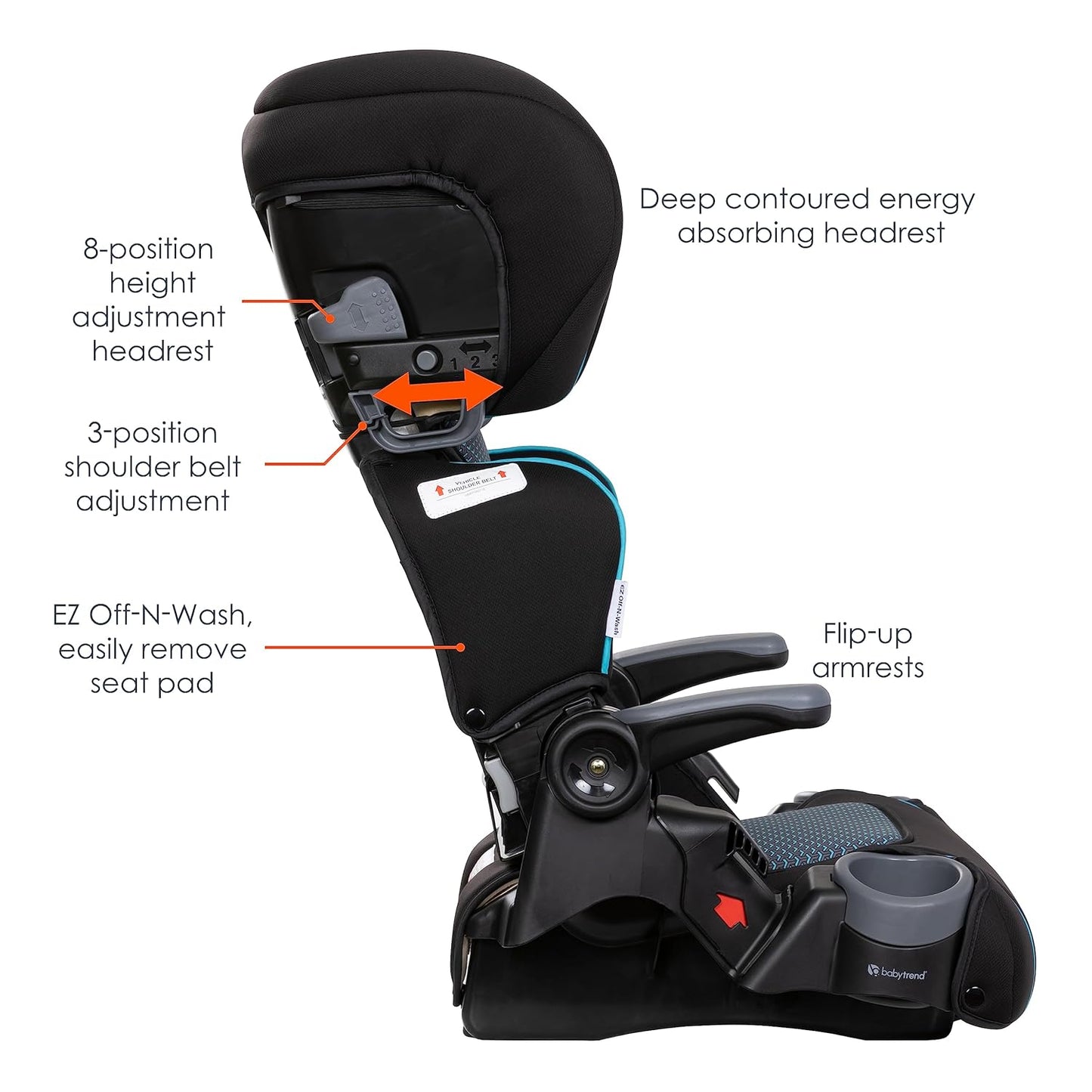Baby Trend Protect 2-in-1 Booster Seat, Grey Tech – Lightweight Belt-Positioning Design, Cushioned Comfort, Everyday Big-Kid Support