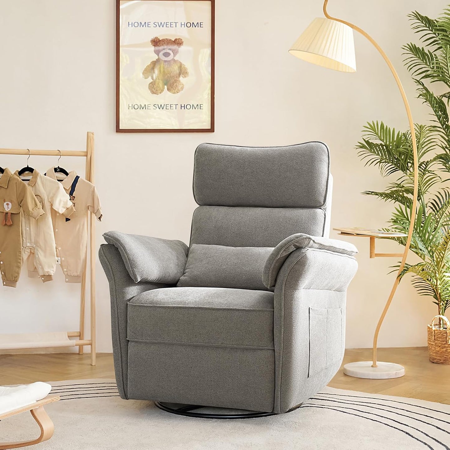 HULALA HOME Nursery Glider Recliner with Adjustable Headrest and Armrests, Power Swivel Rocker Recliner Chair with USB Port and Storage Bags, GREENGARD, FSC, CertiPUR-US® Certified, Beige