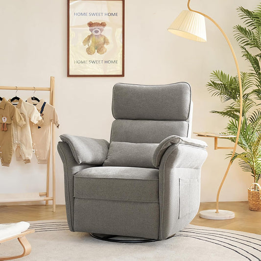 HULALA HOME Nursery Glider Recliner with Adjustable Headrest and Armrests, Power Swivel Rocker Recliner Chair with USB Port and Storage Bags, GREENGARD, FSC, CertiPUR-US® Certified, Beige