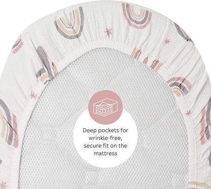 Muslin Bassinet Sheets for Angelbliss, Cowiewie, Amke, Jimglo, Suihuooo, Wayfong Baby Bassinet Bedside Sleeper by TansyPanda, 3PC, 20×33in, Ultra Soft, Breathable, Snug Fit, Unisex Boys Girls, Maadi