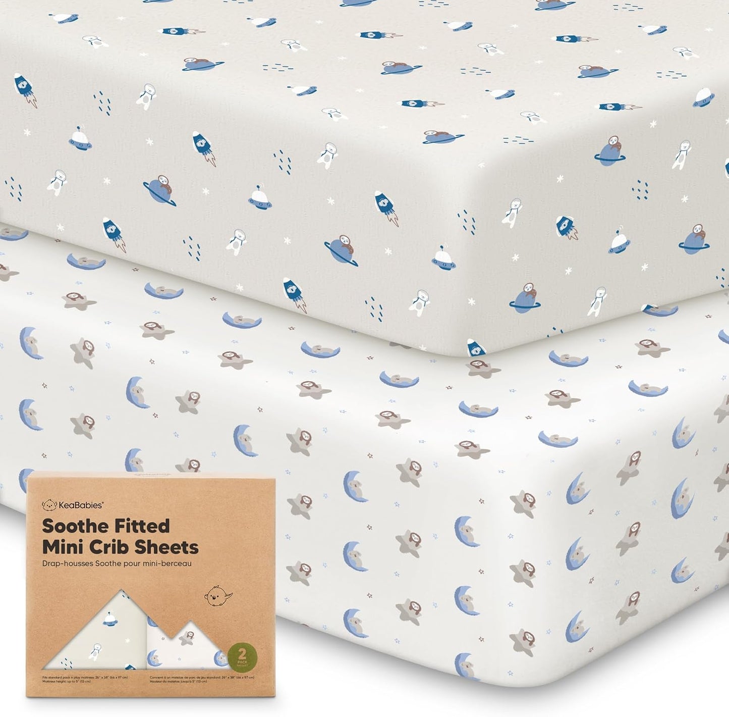 2-Pack Mini Crib Sheets Fitted - 38x26 Pack N Play Sheets for Pack and Play Mattress, Organic Cotton, Soft & Breathable Playard Bedding, Neutral Mini Toddler Bed Cover for Boys, Girls (Dragon Tale)