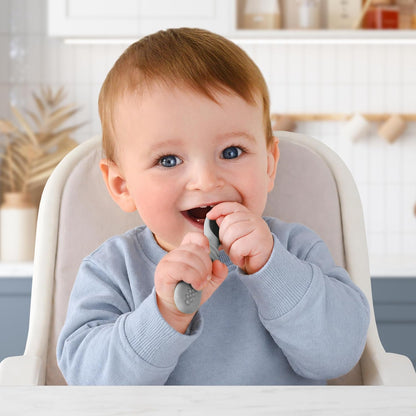 PrimaStella Silicone Chew Spoon Set for Babies and Toddlers | Safety Tested | BPA Free | Baby Spoon 6 Pack (Blue/Green)