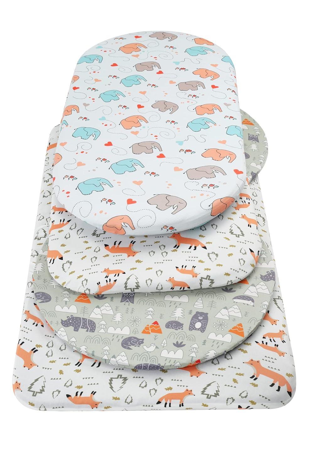Onacosht Stretchy Bassinet Sheets 33" x 19" Compatible with Mika Micky, KoolaBaby (3 in 1), BabyBond, HARPPA and RICUTON Bedside Bassinet, 3 Pack for Baby Boy and Girl, Pink Floral
