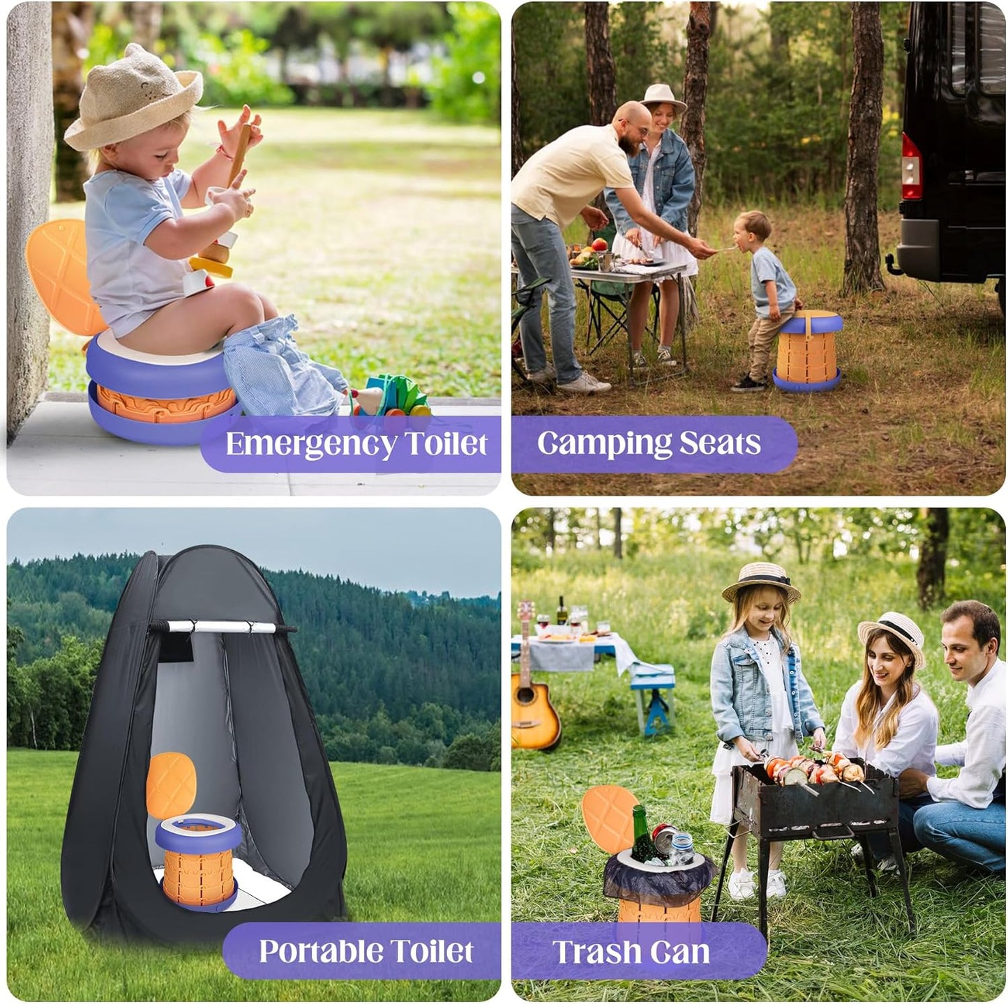 Inmorven Portable Toilet Camping Foldable Potty for Toddler Adults Kids Travel Potty for Car,Camping,Trips,Boat,Indoor,Outdoor Emergency,Travel etc,Adjustable Height Training Toilet Seat.