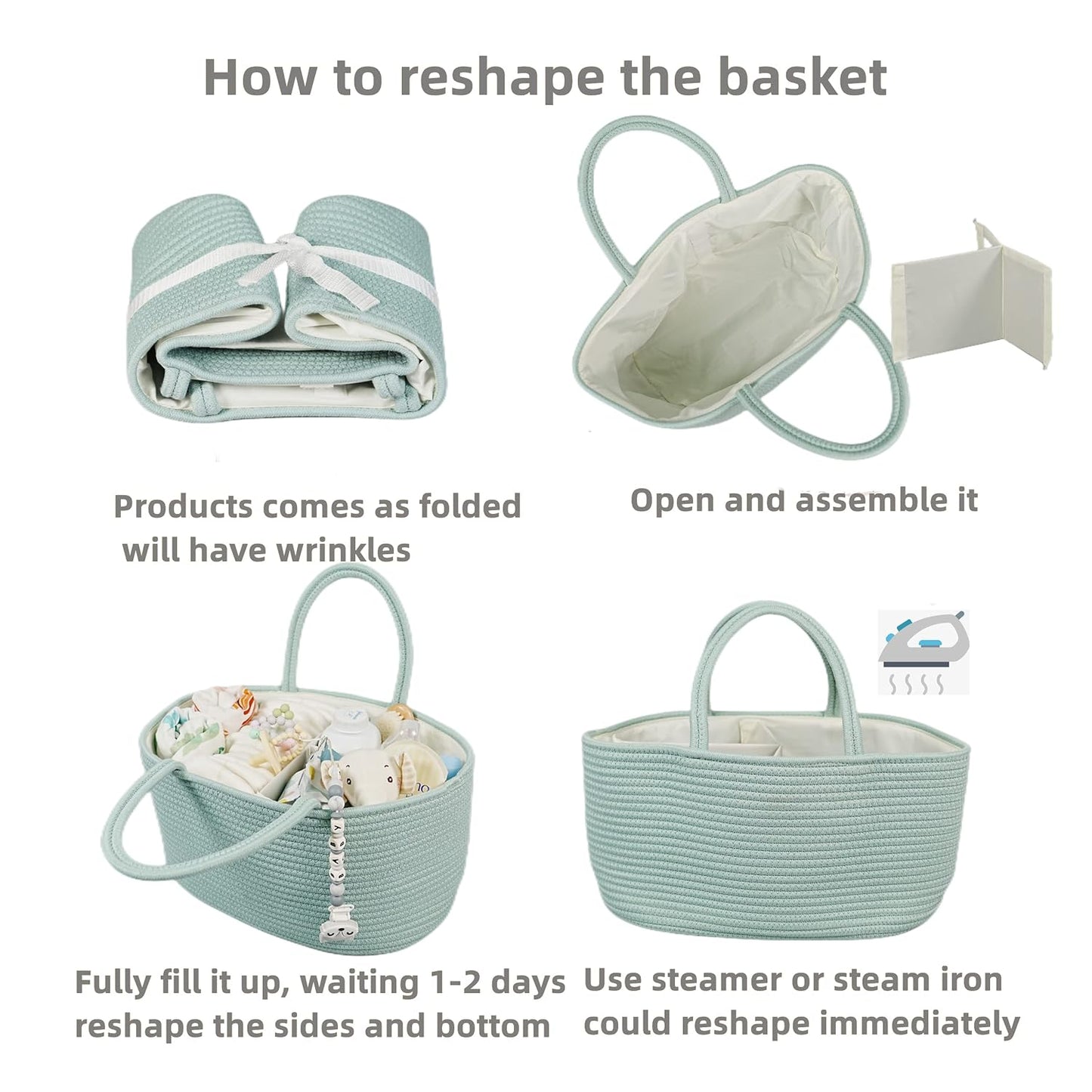 Baby Diaper Caddy Organizer for Girl Boy Rope Nursery Storage Bin Basket Portable Holder Tote Bag for Changing Table Car Travel Baby Shower Gifts Newborn Essentials Registry Must Have Items Pink