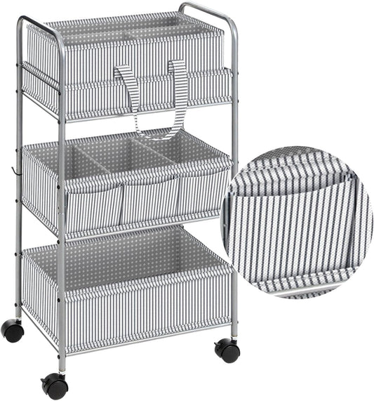 WILLBOND 2in1 Baby Diaper Caddy Organizer Cart, 3 Tier Large Capacity Metal Utility Bedside Rolling Cart with Divider for Newborn Registry Nursery Essential Must Have Gift Baby Shower Bedroom(Pink)