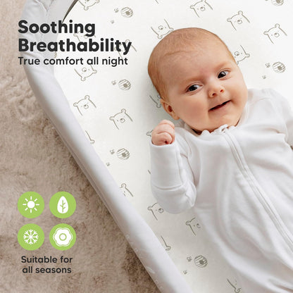 2-Pack Organic Bassinet Sheets for Girls, Boys - 100% Cotton Bassinet Mattress Sheets Compatible with Halo Bassinest Swivel Sleeper, Graco, Baby Delight, Chicco, Unisex Fitted Bassinet Sheets (Elly)