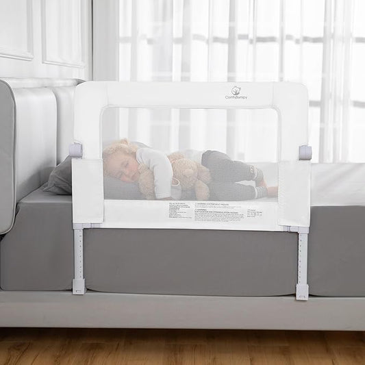 ComfyBumpy Premium Adjustable Bed Rail for Toddlers, Swing-Down Safety Guard, Height Adjusts 24.4"–32.3" H, 35.5" Regular Length, Sturdy Steel & Breathable Mesh, for Twin, Full & Queen, White, 1-Pack