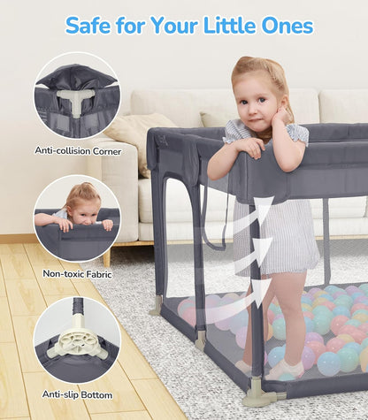 Dripex Baby Playpen, 47"x47" Small Playpen for Babies, Enhanced Safety Baby Play Yard for Indoor & Outdoor, Infant Play Pen with Soft Breathable Visible Mesh, Anti-Fall Design & Easy Setup, Grey