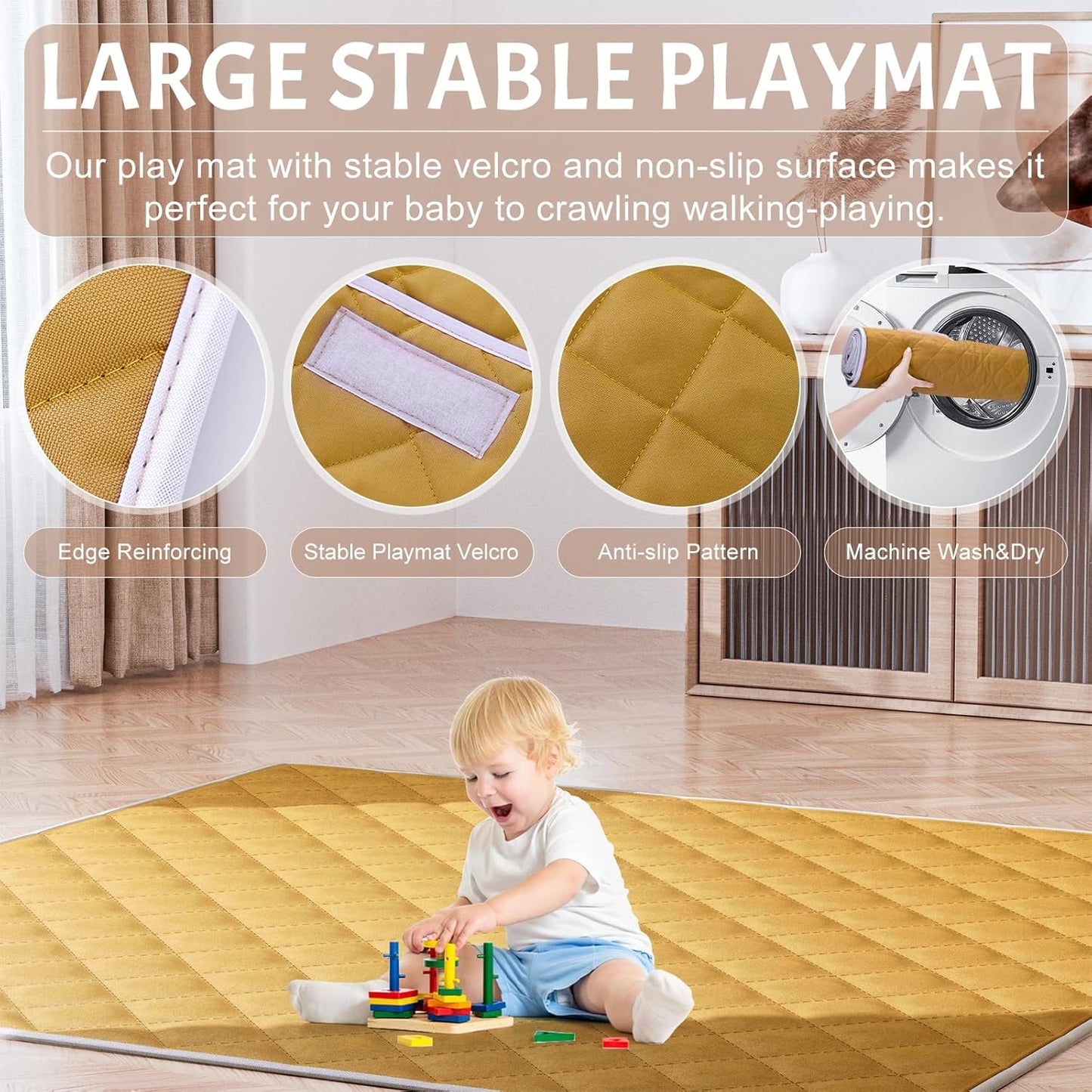 Omzer Baby Playpen with Mat 71"×59" - Extra Large Playpen for Babies and Toddlers with Mat Included, Safety Playard for Baby with Gate, All-Wrapped Soft Sponge Baby Gate Playpen with Stable Mat Velcro