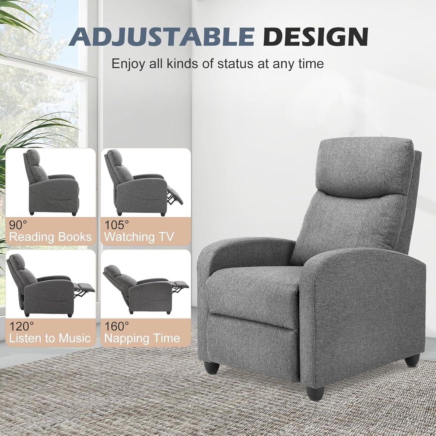 Sweetcrispy Recliner Chair, 360 Swivel Rocker Chair for Adults, Glider Rocker Recliners, Nursery Chairs for Living Room, High Back, Upholstered Deep Seat, Classical Brown
