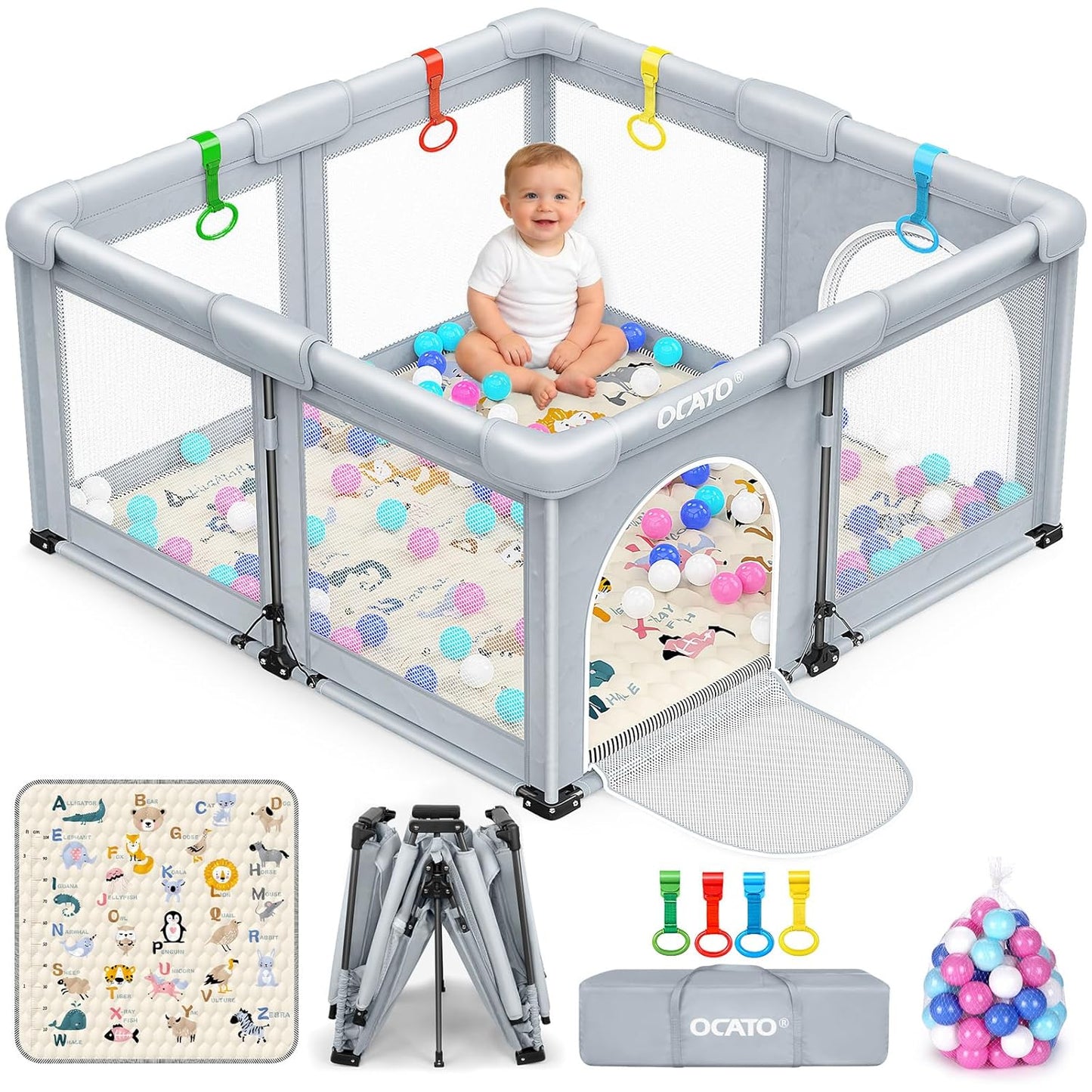 OCATO Baby Playpen Play Pen: Foldable Playpen for Babies and Toddlers Playard for Indoor Outdoor Activity Center Game Fence Safety Area Toddler Play Pen for Babies 6-12 Months Baby Gifts (50" × 50")