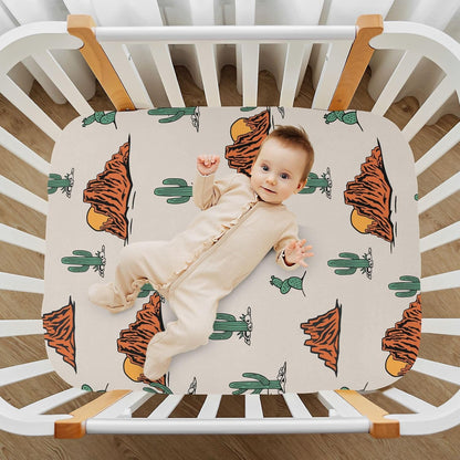 Fitted Crib Sheets Cactus and Floral Stretchy Portable Playard Sheets for Baby Toddler, Breathable Soft Mini Crib Mattress 52 x 28 in for Boys and Girls
