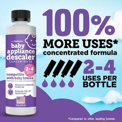 Durabasics [2 Pack] Baby Bottle Sterilizer Descaler – Compatible with Baby Brezza Sterilizers – Citric Acid Formula, Odorless, Helps Remove Mineral Buildup – Made in USA – 16oz