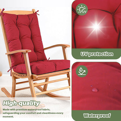 Rocking Chair Cushion with Ties Non-Slip Outdoor Rocking Chair Cushion Set Waterproof Fade-Resistant Porch Garden Patio Glider Rocker Cushions