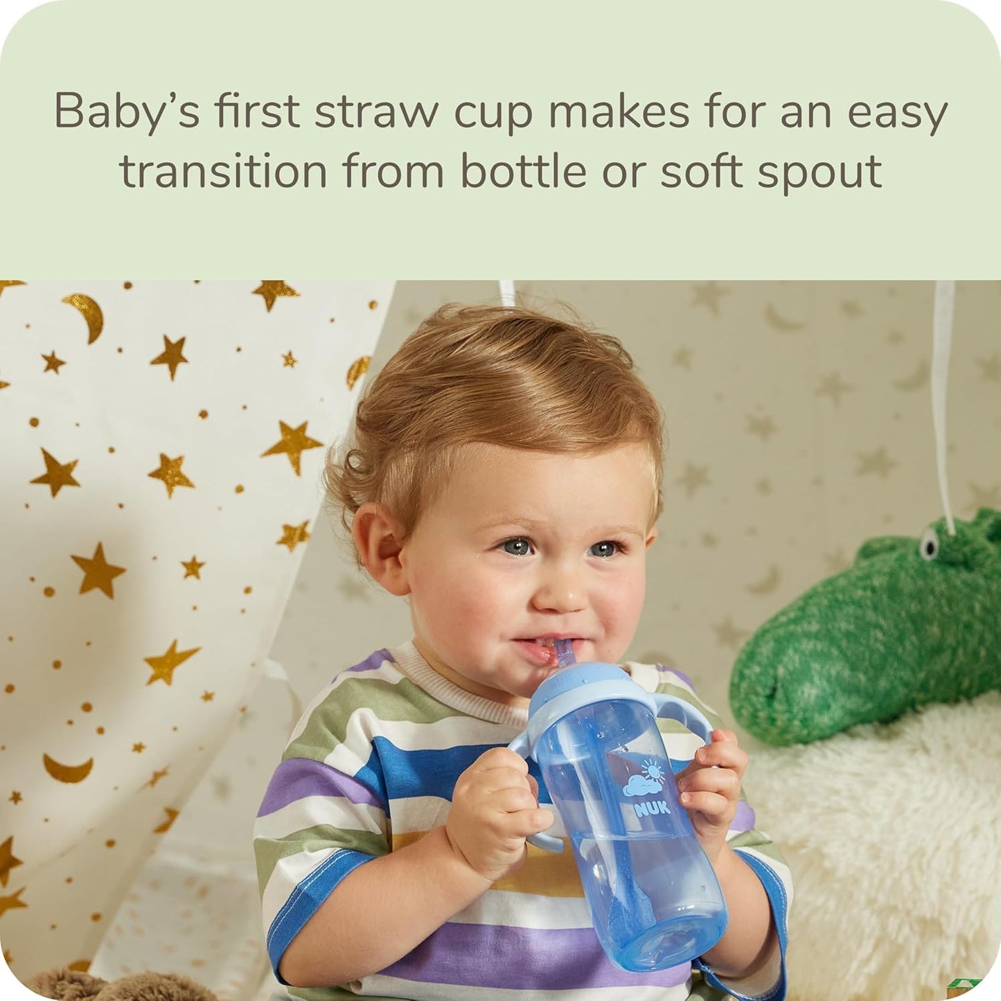 NUK Learner Straw Cup, 10oz, 2-Pack - Toddler Sippy Cup with Soft Straw for Easy Drinking, Suitable for Ages 8 Months and Up, Timeless Collection