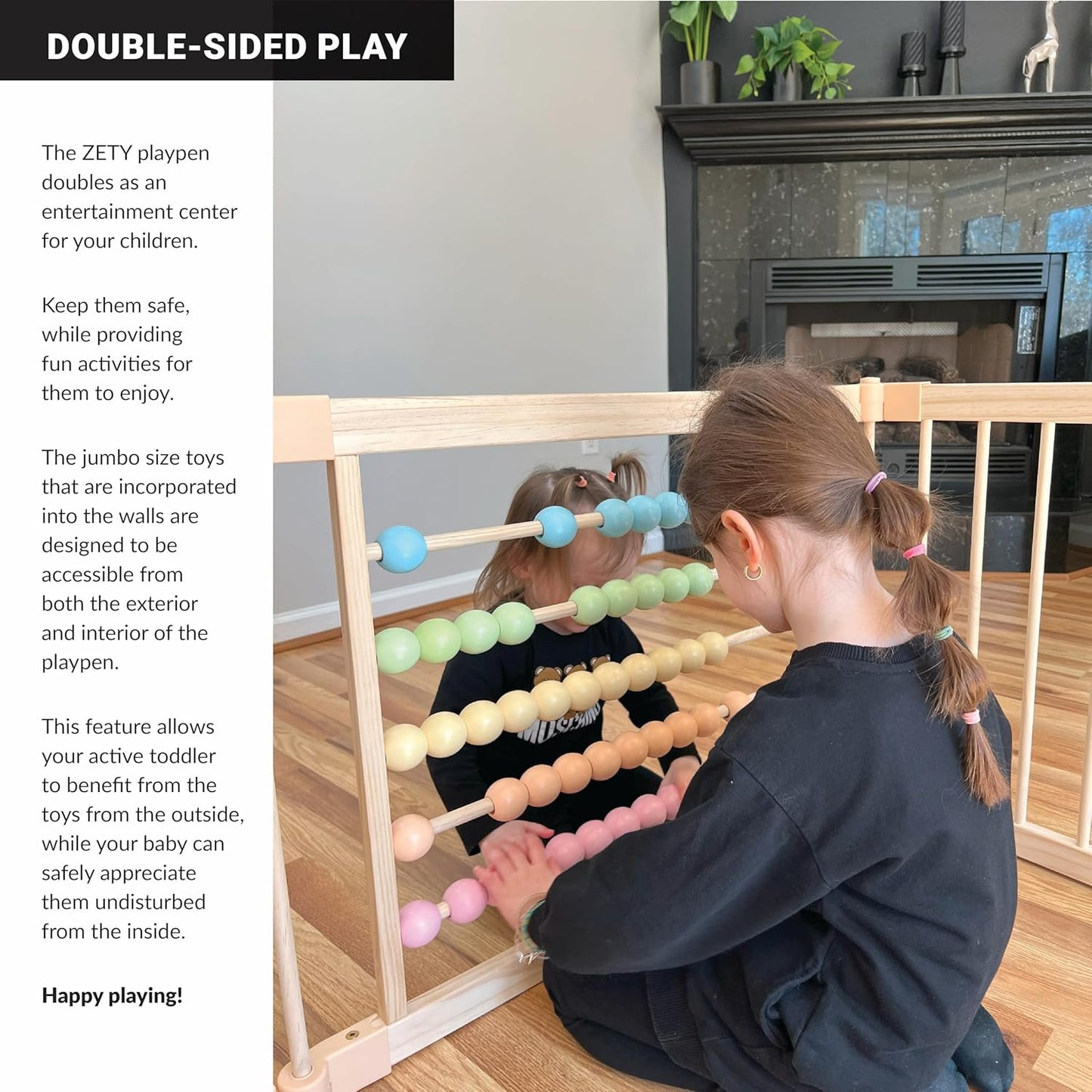 ZETY Natural Wood Baby Playpen – 8 or 10 Panel Foldable Play Yard with Door Panel and Built-in Toys, CPC Certified & SGS Tested