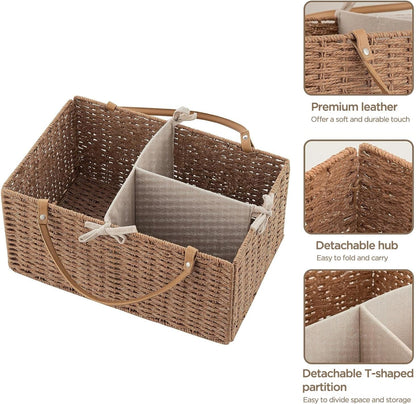 HBlife Large Baby Diaper Caddy Organizer, Paper Rope Storage Baskets Nursery Bin with Removable Divider, Portable Car Organizer for Diapers, Baby Shower Gifts, Newborn Essentials Must Haves