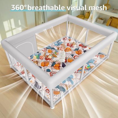 Hiaksedt Baby Playpen 50x50 Inch, Play Pens for Babies and Toddlers Baby Fence Play Yards for Indoor & Outdoor with Breathable Mesh Anti-Fall Playpen