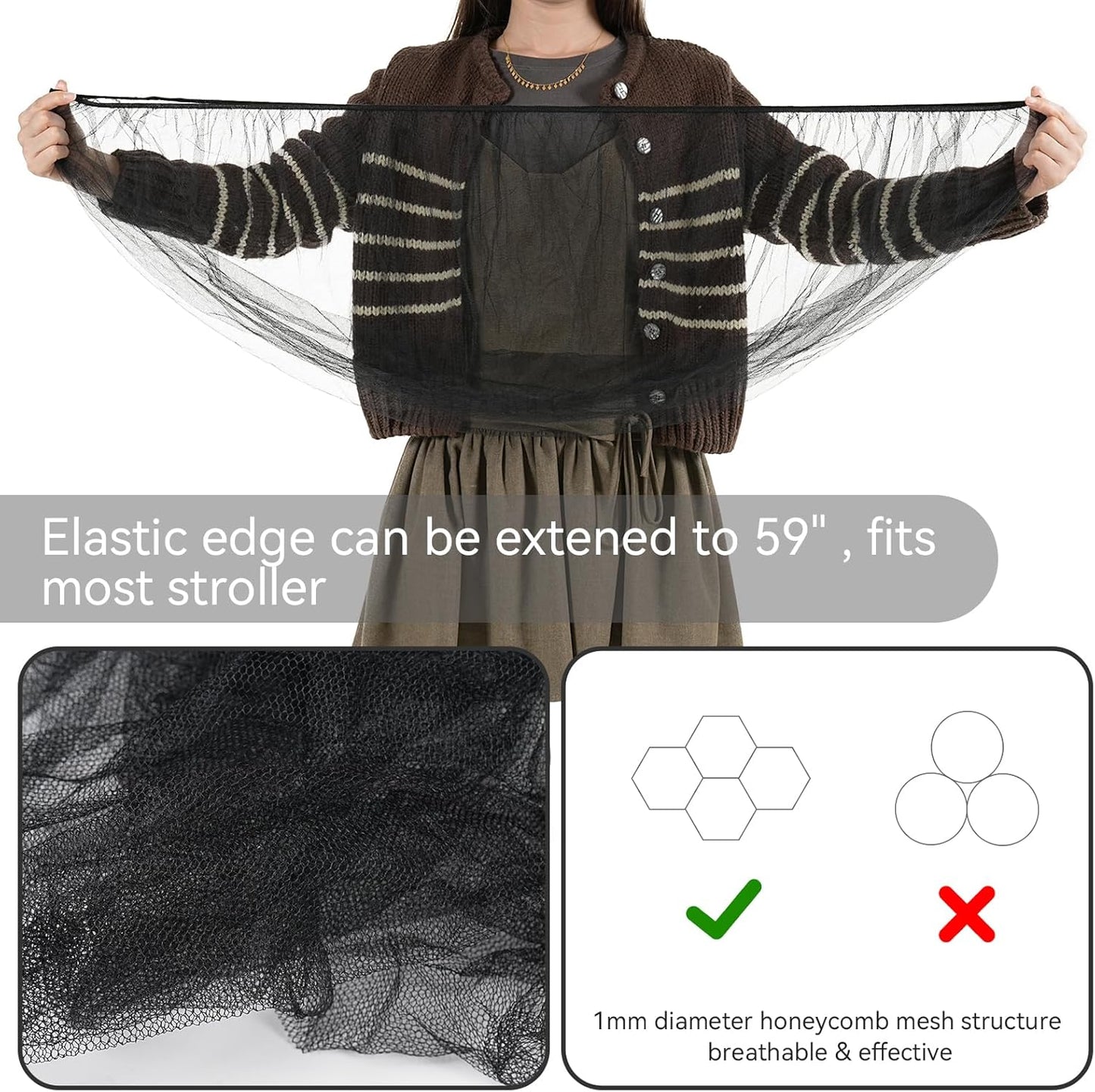 Baby Mosquito Net for Stroller, Perfect Bug Net for Strollers, Bassinets, Cradles, Playards, Pack N Plays and Portable Mini Crib, Baby Insect Netting Cover, Black