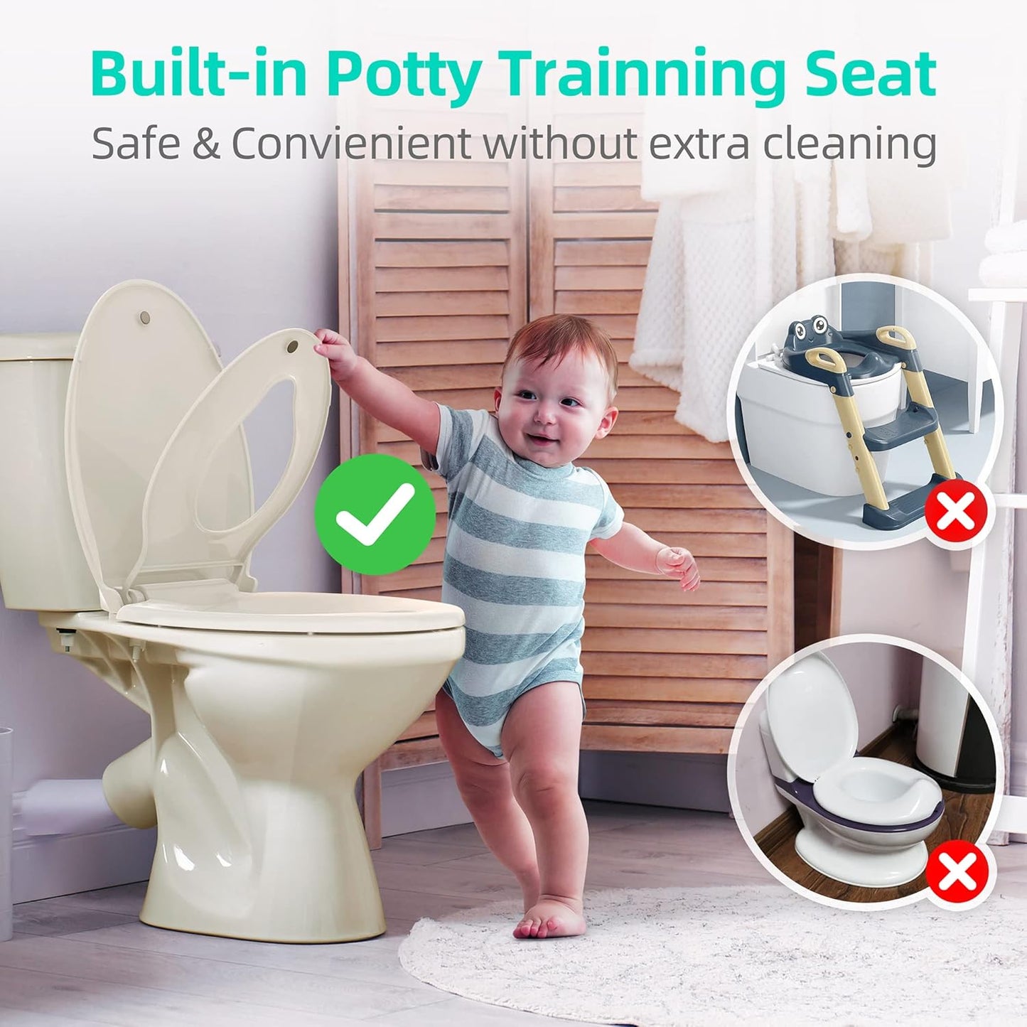 Elongated Toilet Seat with Built-in Potty Training Seat for Toddlers& Adults, Slow Close, Never Loosen, Heavy Duty, Ergonomic, Space Saving Toddler Toilet Seat(Elongated 18.5", Oval)