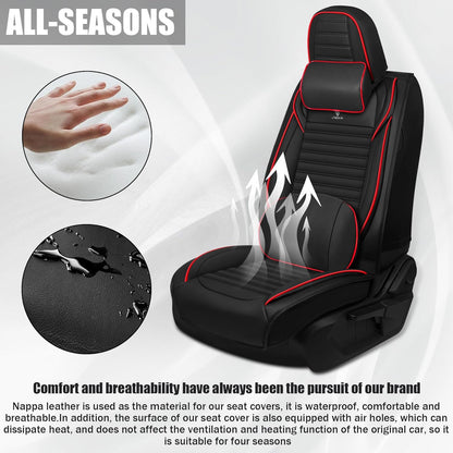 Seat Covers Fit for Mini Convertible 2009-2025 Premium Leather Car Seat Covers, Waterproof Non-Slip and Airbag Compatible, Fashion Car Seat Protector (Black Red,Front Set with Pillow)