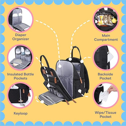 iniuniu Diaper Bag Backpack, 4 in 1 kit Large Unisex Baby Bags for Boys Girls, Waterproof Travel Back Pack with Pouch