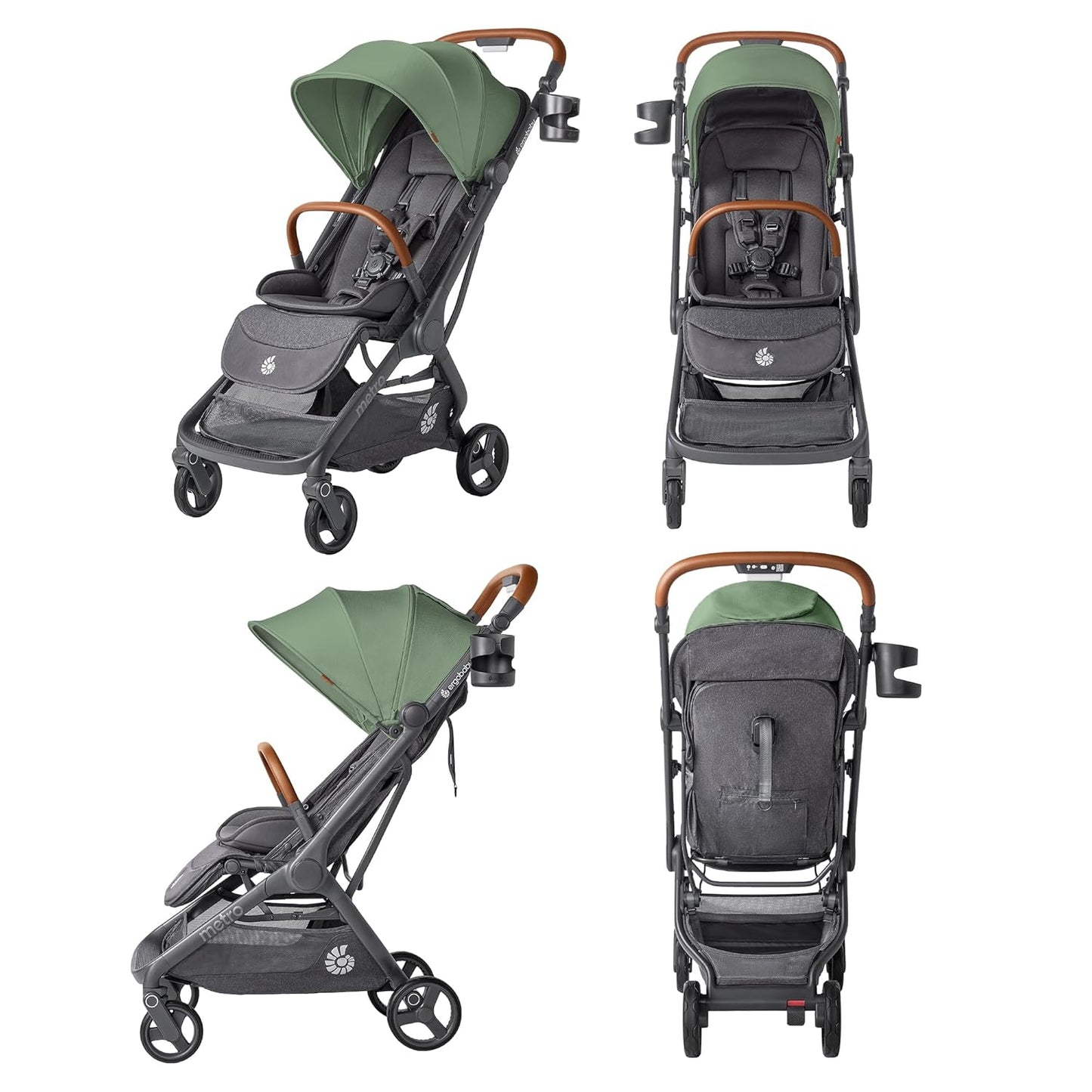 Ergobaby Metro 3 Baby Stroller for Newborns, Infants, and Toddlers - Travel Stroller with One-Hand Fold, Near-Flat Recline, Adjustable Handlebar - Onyx Black