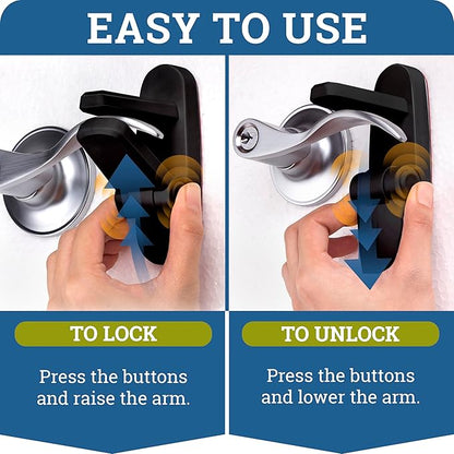 Door Lever Lock (3 Pack) Prevents Toddlers from Opening Doors. 3.25" L * 1.5" W * 4.5" H Easy One Hand Operation for Adults. Durable ABS with 3M Adhesive Backing. Simple Install (Black)