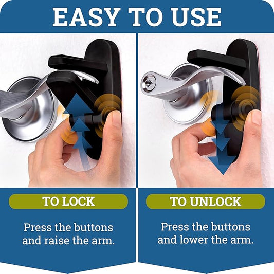 Door Lever Lock (3 Pack) Prevents Toddlers from Opening Doors. 3.25" L * 1.5" W * 4.5" H Easy One Hand Operation for Adults. Durable ABS with 3M Adhesive Backing. Simple Install (Black)