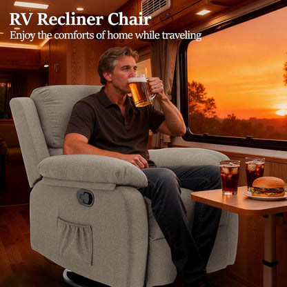 Korser Recliner Chair, 360 Swivel Rocker Chair for Adults, Small Rocking Recliner for Small Spaces, Upholstered Fabric Glider Recliner Nursery