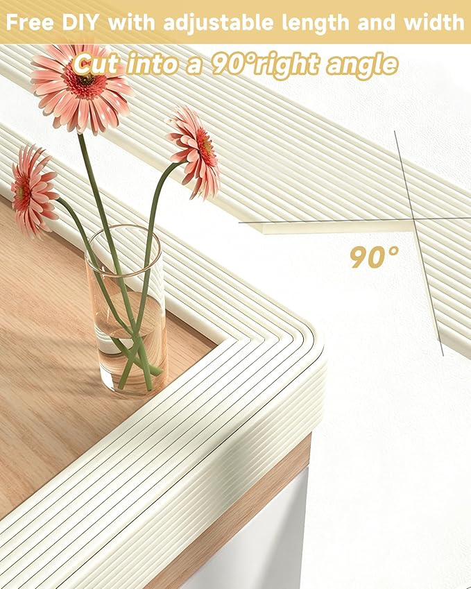 7.9''W Extra-Wide Edge Protector, 6.56FT 0.79''Th Baby Proofing Corner Guards, Safety Furniture Bumper, Pre-Taped, Thick Soft Rubber Foam Padding for Fireplace Table Stair Cabinet (Beige)