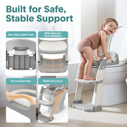 SereneLife 2-in-1 Potty Chair & Potty Training Seat with Step Stool Ladder - Height Adjustable Kids/Toddler Toilet Seat with Stable Anti-Slip Design, Cushioned Seat & Splash Guard For Boys Girls