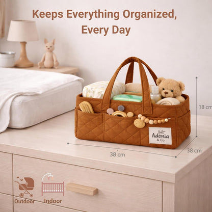 Adonia & Co Diaper Caddy Organizer – Nursery Storage Basket for Newborn Essentials Must Haves & Baby Must Haves – Portable, Machine Washable Baby Diaper Bag Organizer (Brown)
