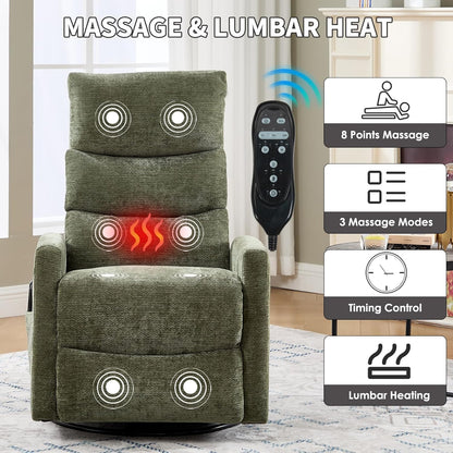 Trustyue Swivel Rocker Recliner Chair, 360° Swivel Recliner with Heat and Massage, Rocker Recliner Nursery Glider Chair with Side Pockets for Living Room (Beige, Fabric)