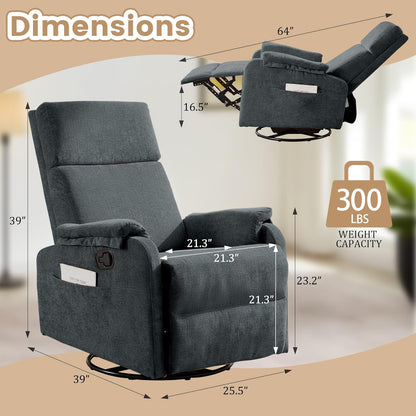 Korser Recliner Chair, Swivel Rocking Recliner Chair for Adults, Glider Rocking Chair, Small Nursery Chair Recliner for Living Room, Reclining Chair with Modern-Designed Armrests, Chenille, Beige