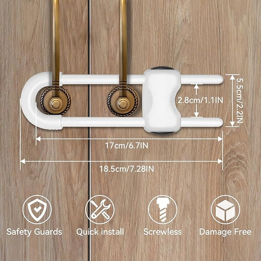 Cabinet Locks Baby Proofing,Child Proof Cabinet Locks,6 Pack Adjustable U Shaped Baby Proofing Cabinets,Child Locks for Cabinets and Drawers (White)
