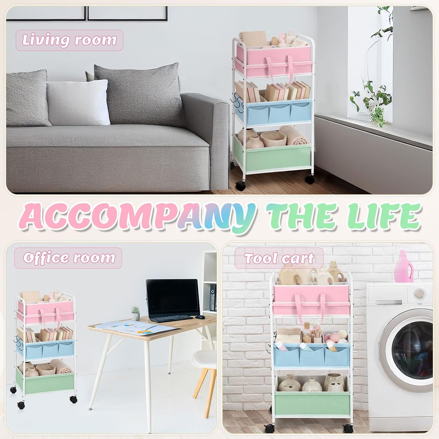 Honeydak 2in1 Baby Diaper Caddy Organizer Cart 3 Tier Large Capacity Metal Utility Bedside Rolling Cart with Divider Newborn Registry Nursery Essential Must Have Crib Bedroom Baby Shower(Green)