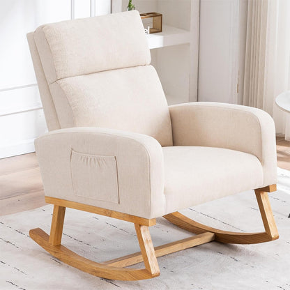HCHAIRH Rocking Chair Nursery, Upholstered Fabricr Nursing Rocking Chairs with Soft High Back, Modern Nursery Glider Rocker for Mom Living Room, Bedroom, Camel