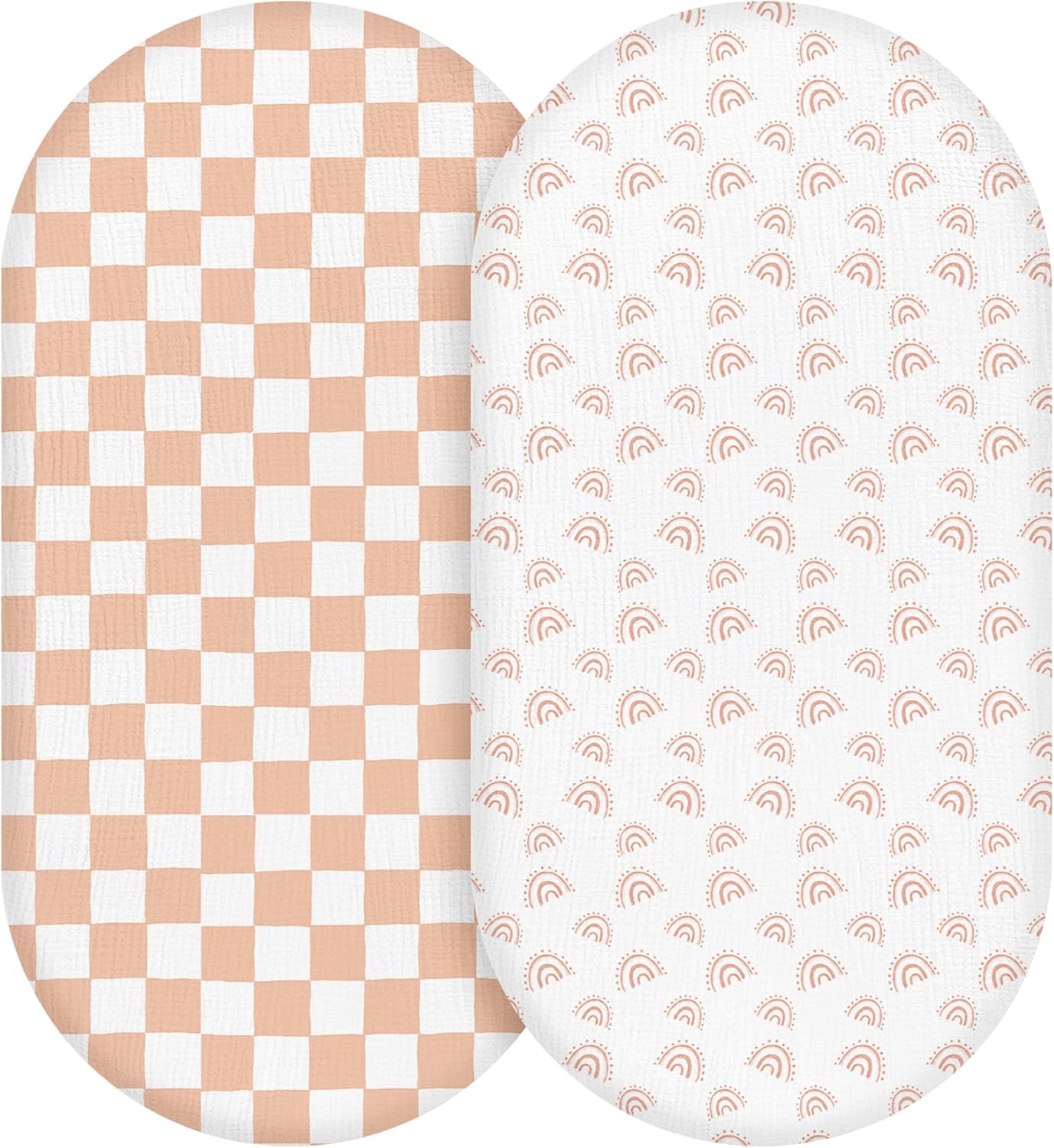 Muslin Bassinet Fitted Sheets 2 Pack, Soft Breathable Cotton Baby Bassinet Mattress Sheet Set, 360° Elastic Snug Fit, Universal for Oval, Rectangle & Hourglass Cradle, Unisex Baby Bedding (Cute Cars)